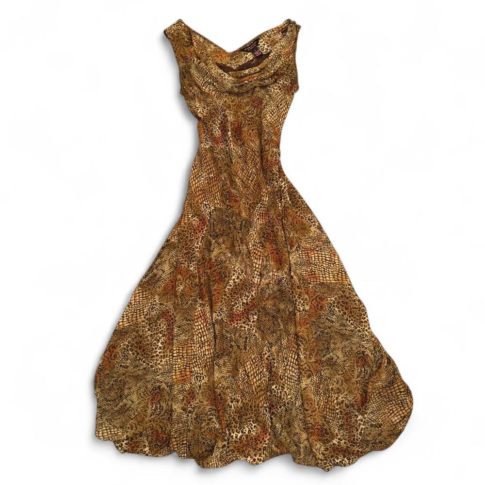 Vintage 90s Robbie Bee Animal Print Chiffon A Line Luxury Maxi Dress Size 6 - Picture 3 of 8